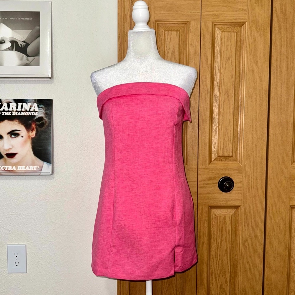 Nasty Gal Mini Dress Women's 6 Hot Pink Strapless Fold Over Coquette Cocktail